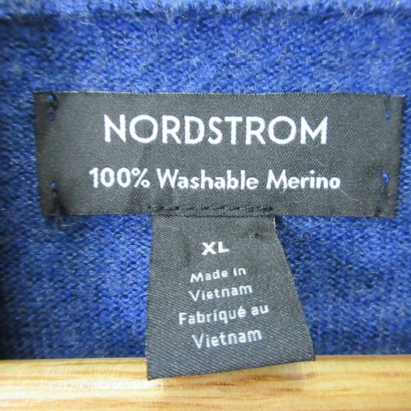 Nordstrom 100% Washable Merino Wool Sweater Men XL Blue 1/4 Zip Pullover 388 - Picture 3 of 13